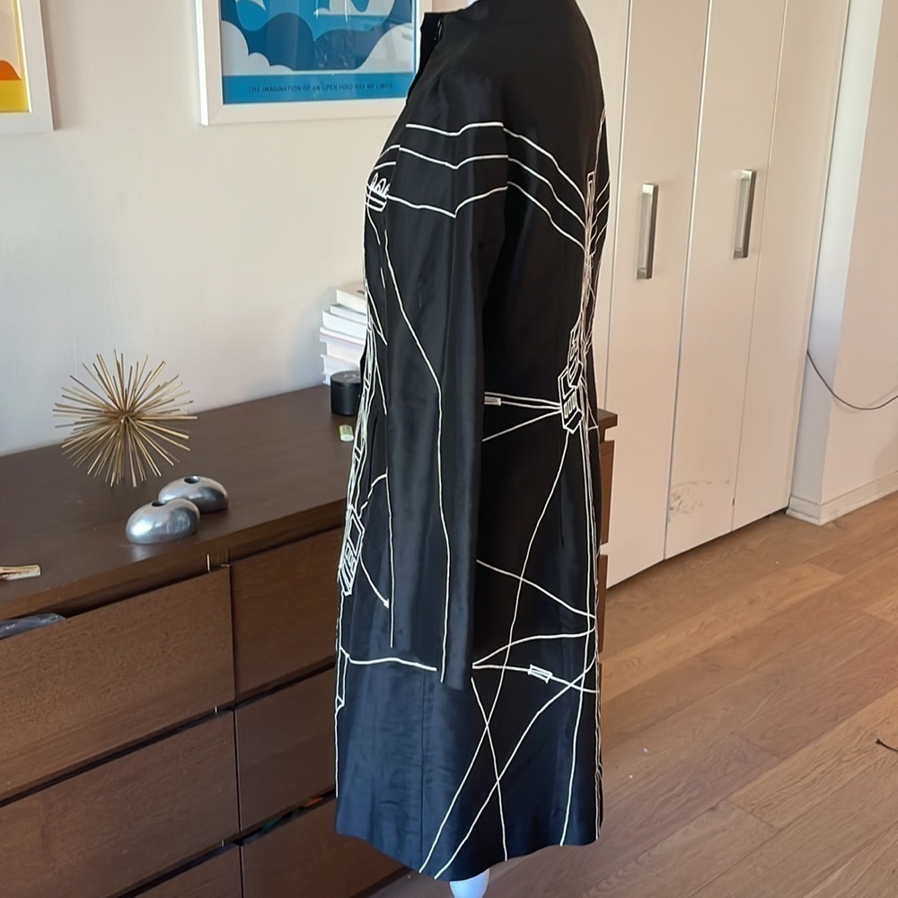Couture 100% silk hand drawn coat 🧥 black double zipper - Picture 10 of 12